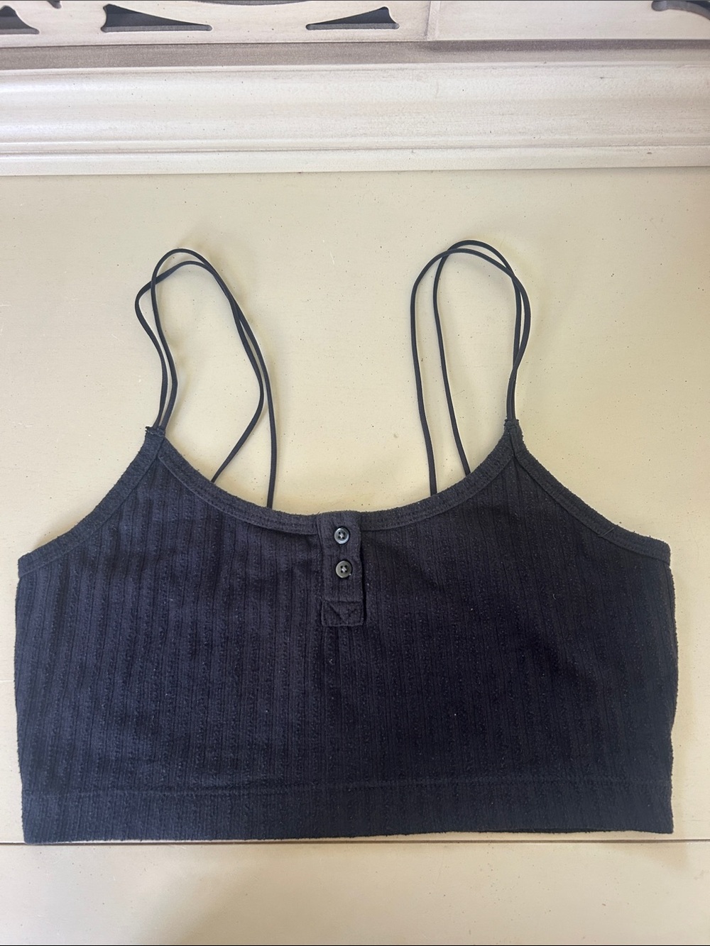 Black Ribbed Cami Crop Top with Double Straps